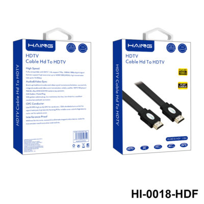 flat hdmi v1.4 cable high speed ethernet gold 3d hd hdtv lead 1.5m